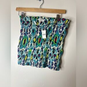 Anthropologie Smocked Turquoise Motif Tube Top